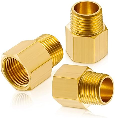 Gsinodrs 3PCS Brass Pipe Fitting, 1/2" Female x 1/2" Male NPT Thread Brass Hex, Adaptor 1200psi High Pressure