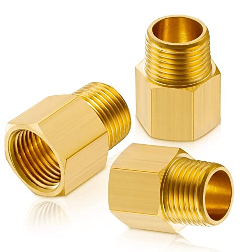 Gsinodrs 3Pcs Brass Pipe Fitting, 1/2" Female X 1/2" Male Npt Thread Brass Hex, Adaptor 1200Psi High Pressure #TOP2