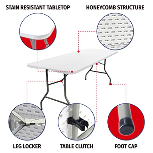 6 Foot Folding Table White, 6Ft Folding Table With Table Cover, Portable 6Ft Folding Tables For Indoor Outdoor Party, Plastic, White #TOP3