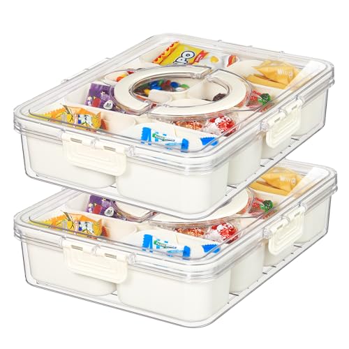 Snackle Box Container, Divided Serving Tray with Lid and Handle, Portable Big Snack Charcuterie Container, 8 Independent Compartments, standard, white by SBMKK - Used condition - US$18.71