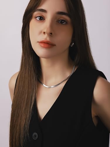 HAQUIL Flexible Stainless Steel Herringbone Snake Chain Necklace, Jewelry Gift for Men and Women 16/18/20/22/24/26/28/30' 3/4/5/6/7mm4