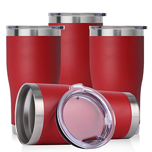 Domicare 20Oz Tumbler With Lid Stainless Steel Tumblers Bulk, Double Wall Vacuum Insulated Coffee Travel Mug Powder Coated Tumbler, 4 Pack Red #TOP7