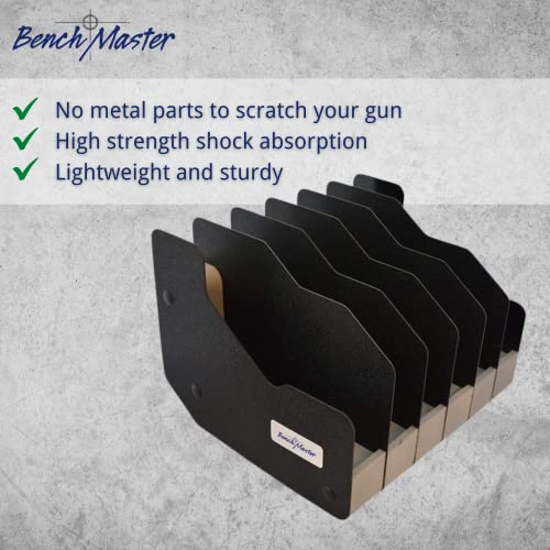 Benchmaster Pistol Rack, Handgun Safe Storage, Holds 6 Pistols, Secure Gun Holder Organizer, Kydex And High-Density Foam, No Metal, Lightweight, Sturdy, No Flex, Made In Usa (6 Guns, Horizontal) #TOP5