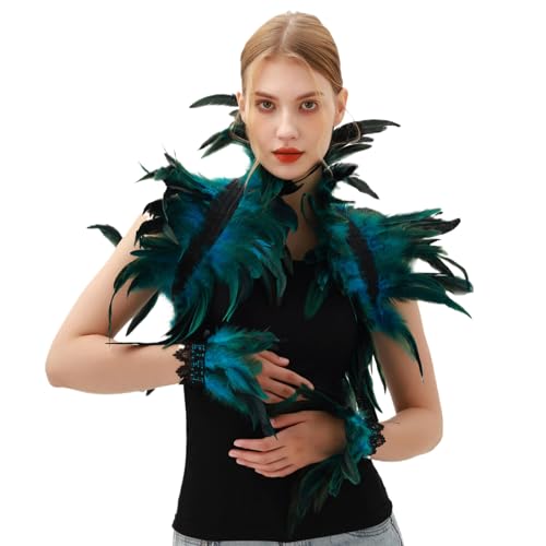 YABAOLUMEXAMEX Teal Feather Shawl for Women – Peacock Blue Feather Wrap for Party, Burlesque, Cabaret, Costume & Evening Wear
