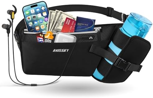 Laufgürtel für Handy mit Flaschenhalter Sport Bauchtasche für Damen Herren | Große Kapazität Running Belt mit Reflexstreifen, Handytasche Joggen Laufen Marathon Zubehör, Schweiß-un