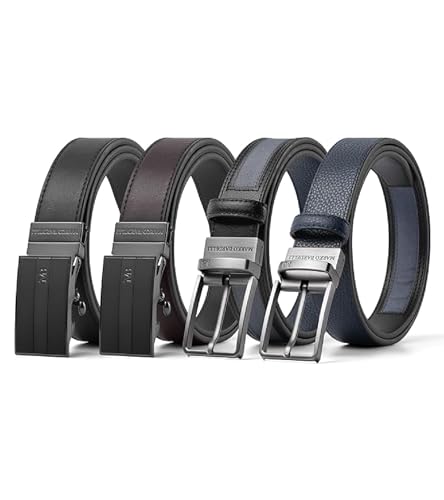 Pack of 2-Men's Belt | Reversible Ratchet Style Belt | Pin Buckle Belt-Premium Quality Leather-Gift Box
