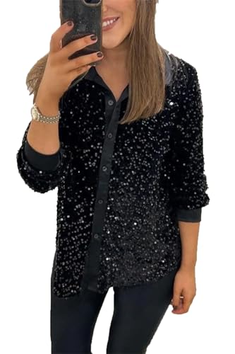 Chemisier à paillettes haut à revers scintillant vêtement habillé chic