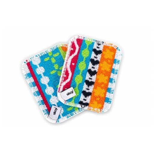Skoy Scrub, Non-Scratching, Reusable Scrub for Kitchen and Household Use, Environmentally Friendly, Dishwasher Safe, 2-Pack - Assorted Colors and Designs