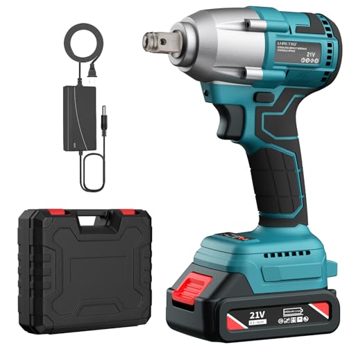 LHRETXQ 1/2 inch Cordless Power Impact Wrench for Lug Nuts with 2.0Ah Battery, 3500 RPM 350N.m, 1/4 inch Impact Driver, Impact Gun Compatible with Makita 18V Battery, Fast Charger & Kit Case