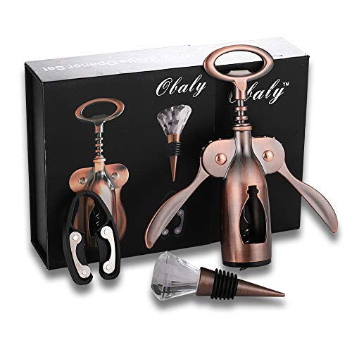 OBALY Includes Wing-Style Corkscrew with Bottle Opener End,Foil Cutter Stopper,Wine Set Gift, Gold