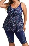 Hanna Nikole Women's Plus Size Tankinis Set Women Beachwear Push Up Two Piece Swimsuits for Plus Size Women Colorful Shooting Star 26
