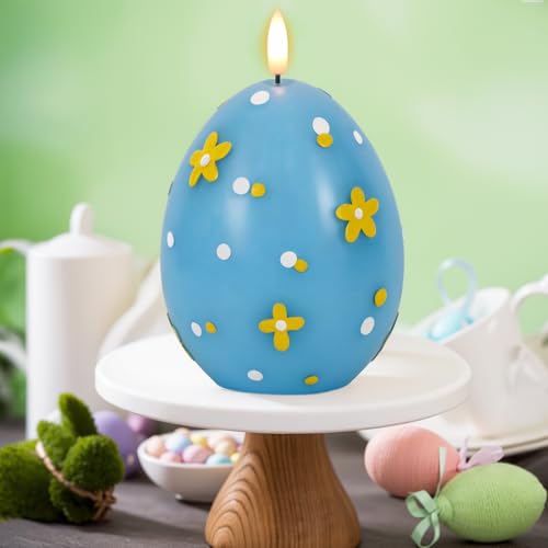 Image of Easter Flameless Candles Battery Operated with 6 Hour Timer Battery Operated Real Wax Color Painted Easter Egg Shaped LED Flickering Candles Dinner Spring Holiday Decor(Blue, 2.4 inchD x 6.3 inchH)