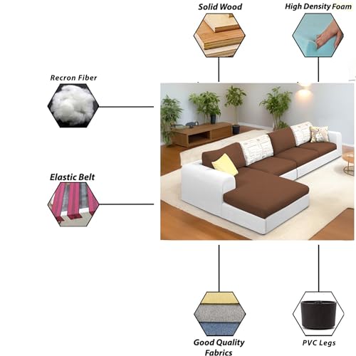 Image of Koza LHS 6 Seater L Shape Sofa Set for Living Room (Brown Grey Fabric) Premium Fabric Sofa