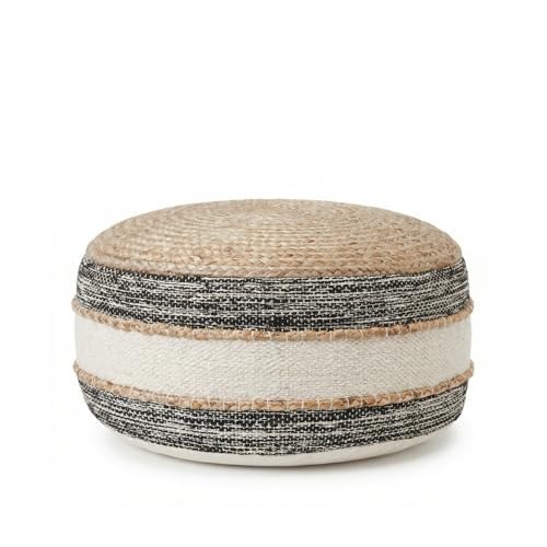 HAPPERS Puff Yute Algodón Ceci. reposapiés, Taburete bajo, otomana, diseño Exclusivo con Relleno Incluido