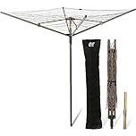 NETTA Rotary Washing Line 4 Arm 45M - Heavy Duty Outdoor Clothes Dryer with Cover & Ground Spike - Easy-Open Whirligig Washing Line Rotary - Large Capacity Garden Laundry Rotary Airer - Grey