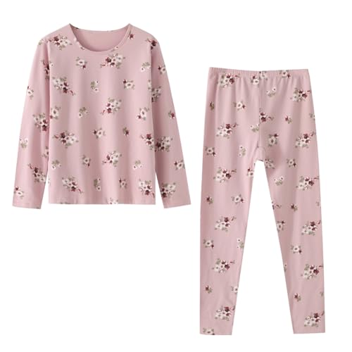 Upanmu 2023 New Women's Long-sleeved Thermal Underwear, Fleece Lined Basic Winter Warm Pyjamas Set (Light Pink, Large)