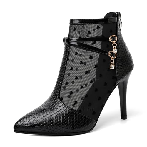 Agiyenna Bottines en Mesh à Talons Aiguilles pour Femme Élégantes Bottes à Pointe pour Le Printemps-Été Bottes avec Fermeture Éclair Mode Décontractée Chaussures de Fête Respirantes Unies Sexy