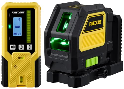Laser Level with Receiver, Firecore Self-Leveling Cross Line Laser and Receiver Combo Kit for Outdoor, 197ft Working Range, Green Lazer Leveler Tool for Construction, Rod Clamp and Hard Case Included