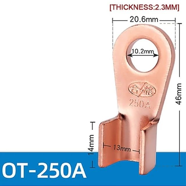 10/25pcs OT Series Terminal 10 20 30 40 50 60 80 100 150 200A Splice Wire Copper O Shape Circular Naked Cable Connector Open Lug(250A)