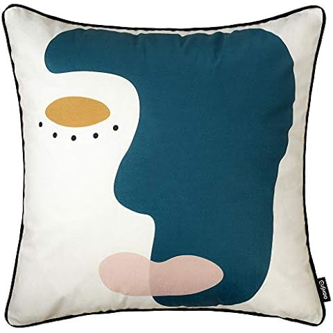 RHOOM Face Cushion Cover in Cream, Navy Blue and Blush Pink - Decorative Scatter Pillow for Sofa (45cm x 45cm, 18" x 18") Cover