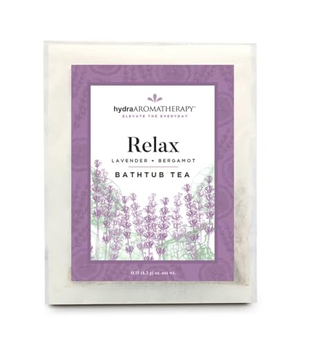 Image of hydraAROMATHERAPY Bathtub Tea Sachet with Herbs Flowers & Essential Oils for Relaxing Baths Foot Soaks Facial Steams Made in USA, 1.5 Ounce Single-Use Bag, Relax (Lavender & Bergamot)