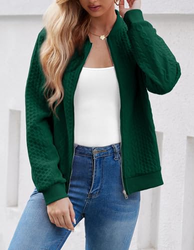 Image of WROLEM Women's Zip Up Cardigan Sweater Cable Hoodies Long Sleeve Jacket Outfits Crewneck Casual Coat