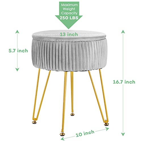 Urban Deco Velvet Storage Ottoman Foot Rest Makeup Footstool Velvet Footrest Chair With 4 Metal Legs Storage Stool And Ottomans For Living Room And Bedroom-Grey #TOP2