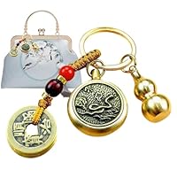 JSGHGDF Wu Lou For Portachiavi Lucky Zucca Portachiavi con Monete Feng Shui Buona Fortuna Prosperità Successo Ottone Ciondolo Calabash, B, Etichettalia unica