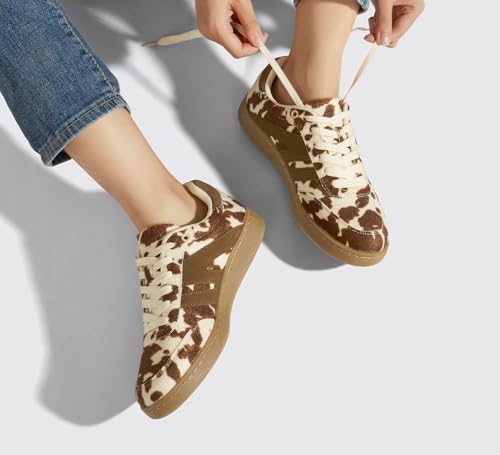 Image of LUCKY STEP Women Classic Retro Gum Sole Fashion Sneakers Casual Tennis Skate Shoe Genuine Leather Walking Footwear Anti Slip Trainers