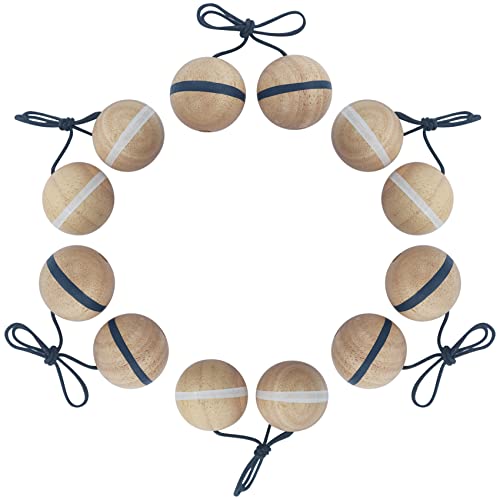 Wooden Ladder Toss Bolas, 6 Pack Rubber Wood Tossing Balls Replacement For Ladder Golf Game - Outdoor Lawn Yard Beach Game For Kids Adults Family (3 Blue Striped+3 White Striped) #TOP1