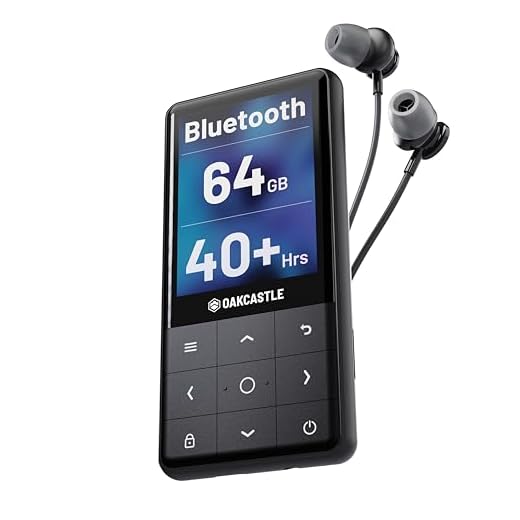 Lecteur MP3 Bluetooth | Baladeur MP3 Enfant Stockage Interne de 64 GO - Extensible Jusqu'à 128 GO | Autonomie de la Batterie de 40 | Haut Parleur Intégré Heures | Lecteur Musique | OAKCASTLE MP300
