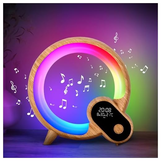 Sunrise Alarm Clock, Colorful Table Lamp with Bluetooth Speakers, Time/Date/Temperature Display Wake Up Light, App/Remote Control White Noise/Music Sleep Assistant Hatch Alarm Clock Night Light