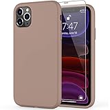 DEENAKIN iPhone 11 Pro Max Case with Screen Protector,Soft Liquid Silicone Gel Rubber Bumper Cover,Slim Fit Shockproof Protective Phone Case for iPhone 11 Pro Max 6.5' Light Brown