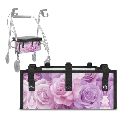 Uorisanigo Walker Bag Purple Pink Rose Under Seat Bag for Rollator Walker Foldable Walker Storage Bag with Big Capacity Polyester Accessories Bag for Walker