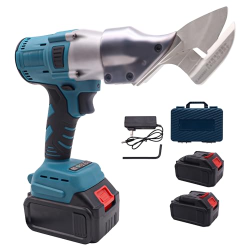 Electric Sheet Metal Shears Cordless, 360° Swivel Head Power Cutter for Steel Aluminum & Tin, Rechargeable Cutting Tool with 2×1500mAh Batteries & Charger
