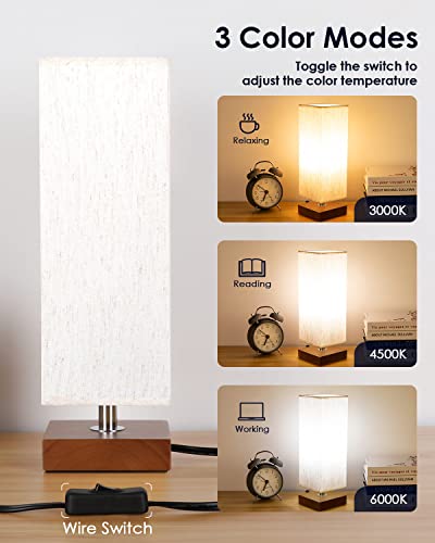 Soilsiu Bedside Table Lamp Bedroom 3 Color Options Faux Walnutwood Lamps With Modern Fabric Shade Reading Nightstand Lamps For Living Room, Kids Room, Dorm, Office (Led Bulb Included) #TOP1