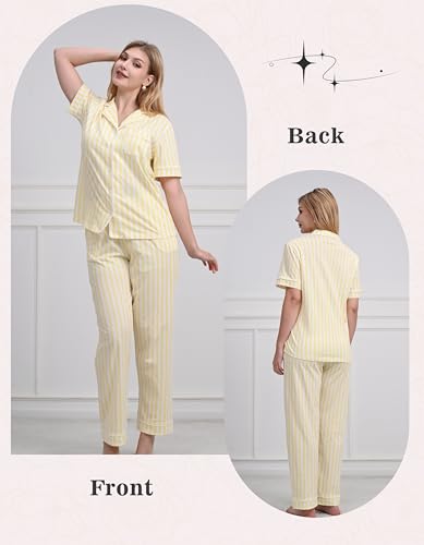 Image of NAP BOUND 100% Cotton Women's Pajama Sets Short Sleeve Button Down Soft Pjs 2 Piece Lounge Set with Pocket Nightwear XS-XXL