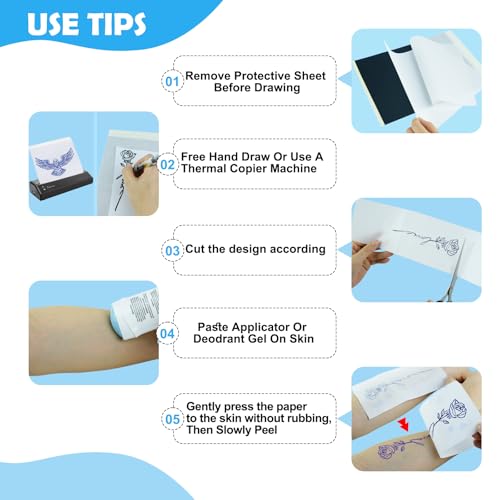 MOKOHOA Tattoo Transfer Paper, 100 Sheets Tattoo Stencil Paper, Stencil Paper for Tattooing- A4 Sizes, Tattoo Stencil Kit, Carbon Tracing Pape,4 Layers Thermal Transfer Paper DIY Tattoo by MOKOHOA - Image 7