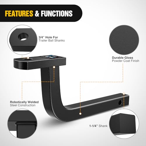 Image of Nilight Trailer Hitch Ball Mount with 1 /2 inch Hitch Pin Clip Fits 1-1 /4 Inch Receiver Square 2000 lbs 5 inch- Rise 3 /4 inch- Hole Gloss Black Powder Coat