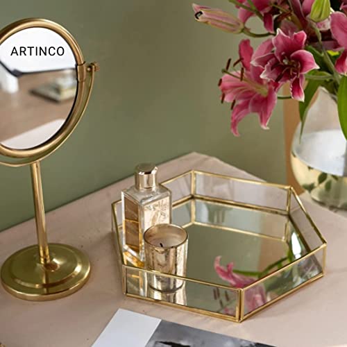 Image of Glass and Mirror Base Jewelry Tray, Mirror Base Vanity Tray, Home Table Decor, Makeup Organizer (Size - 10x8.5x1.5 inches)