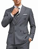 COOFANDY Herren 2-teiliges Set mit zweireihiger Anzughose, schmale Passform, Smokingjacke und Anzughose, Set für Hochzeit, Business, Abschlussball, Meliert, Grau, 60