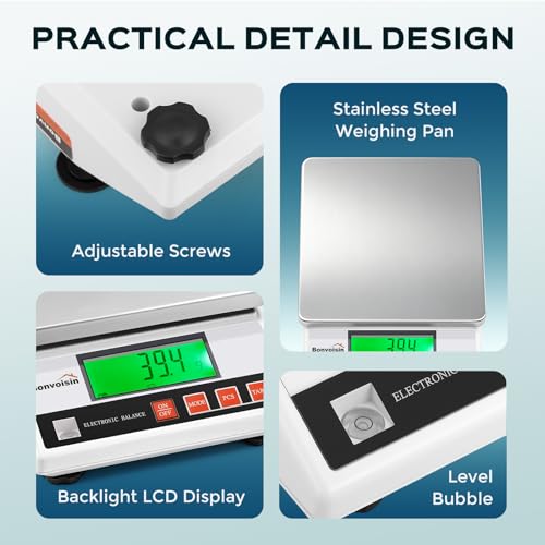 Bonvoisin Präzisionswaage 10 kg/0,1 g, Industrielle Zählwaage, Digitale Analysenwaage Laborwaage für Schmuck und Schule mit CE-Zertifizierung, Professionelle Elektronische Waage mit Batteriebetrieb