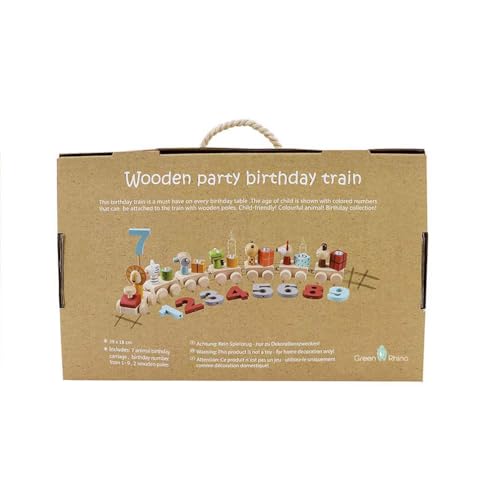 Green Rhino Geburtstagszug aus Holz | 18 TLG., Länge ca. 45 cm | Kerzen Geburtstagszug | Holz Eisenbahn Kinder Geburtstagszug | Geburtstagskerzen Zahlen 1-9 | Holzzug