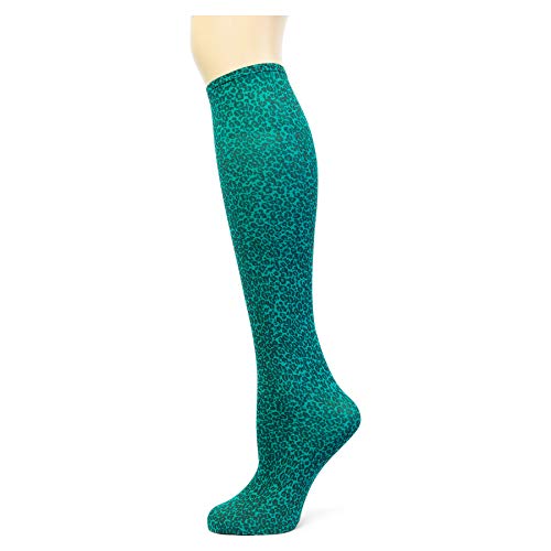Knee High Trouser Socks Teal Leopard, Hounds Tooth, Lace - Made In Usa By Sox Trot (3 Teal Temptations) #TOP2