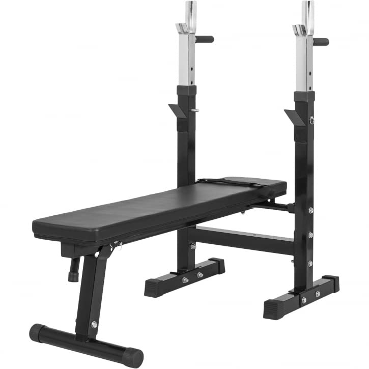 Gorilla Sports® halterbank met lange halterset 38 kg / 70 kg kunststof 30/31 mm – trainingsbank met legplank, lange halters, korte halters, gewichten en stersluitingen - Image 4
