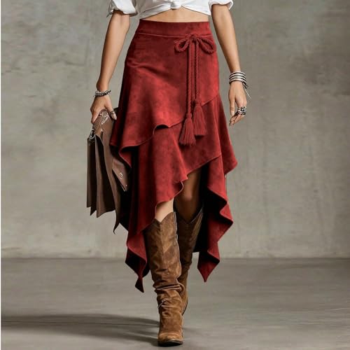Jupe à franges style western rétro taille haute pour femme
