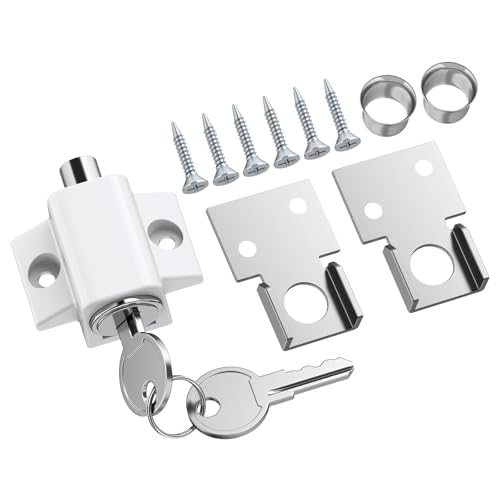 eSynic 1PZ Serratura per Porte Finestre Scorrevoli con 2 Chiavi Universali, in Metallo Resistente Corrosione, 2 Vie di Installazione, Catenaccio Limitatore di Apertura per Sicurezza Bambini - Bianco