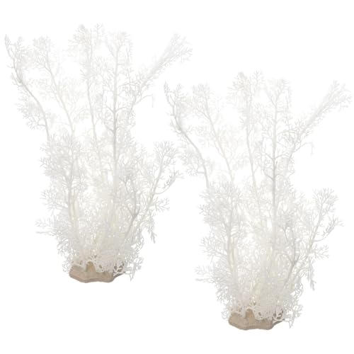 Didiseaon 2 Pcs White Aquarium Plants Tall Plastic Fish Tank Decorations Artificial Betta Reptile Terrarium Landscape Accessories