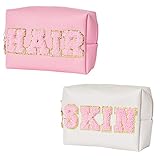 Burskit Preppy Patch Hair & Skin Portable Makeup Bag Bulk Pu Leather Cosmetic Bag Waterproof Travel