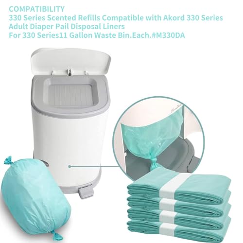 Image of Diaper Pail Liner Refills Bags Compatible with Janibell Akord 330 Series Adult Diaper System, Diaper Disposal Liner Refills，Lightly Scented - 4pack (Green)